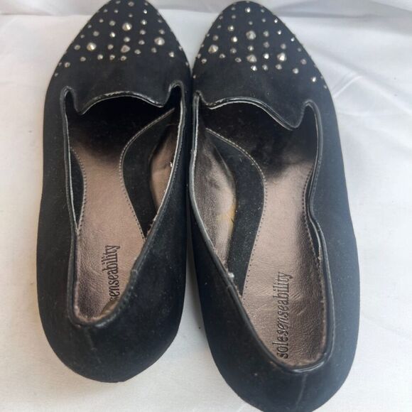 Sole Senseability Black Slip On Studded Jeweled Toe Flat Ballet Shoe Size 9M - Picture 5 of 10